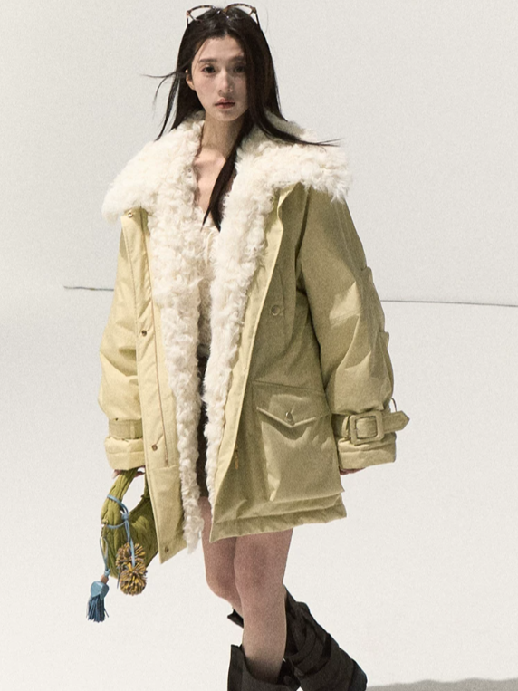 OAKMOO/ Morning Mist Butter Down Parka with Wool Collar