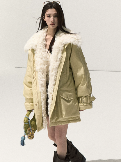 OAKMOO/ Morning Mist Butter Down Parka with Wool Collar