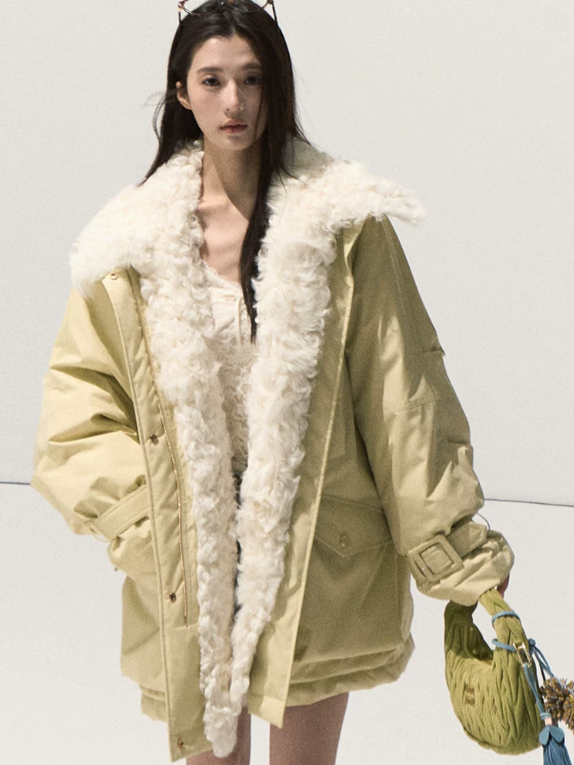 OAKMOO/ Morning Mist Butter Down Parka with Wool Collar