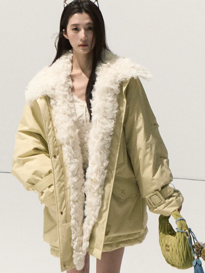 OAKMOO/ Morning Mist Butter Down Parka with Wool Collar