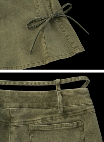 Vintage Multi-Belt Flared Jeans - Olive Green WE938