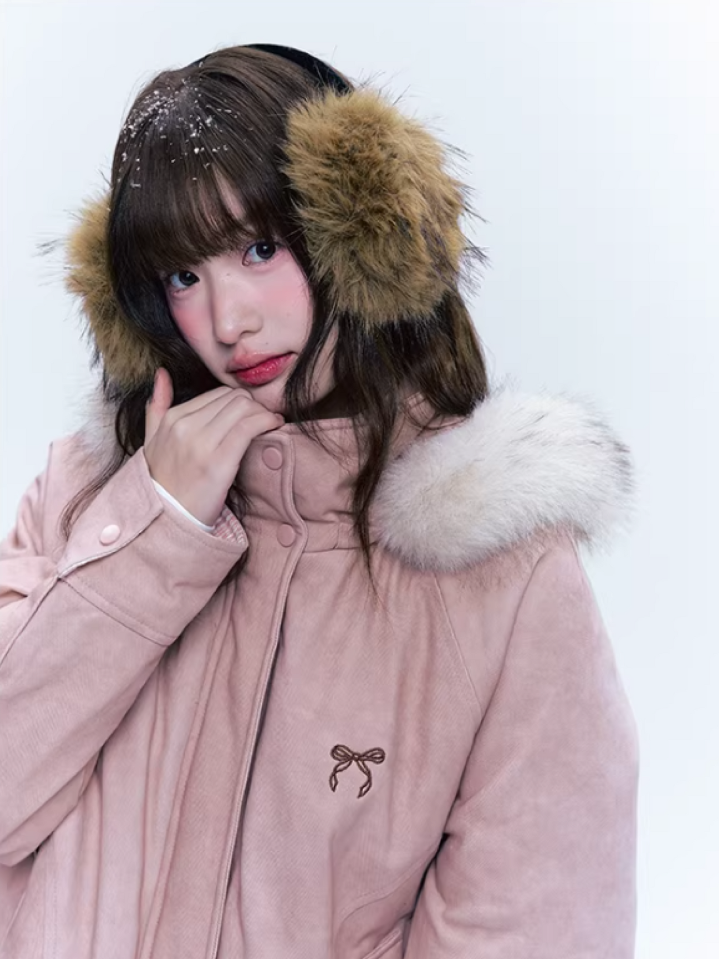 CREAMO2奶油氧气 - Misty Pink Sweet-Cool Detachable Fur-Trim Hooded Puffer Jacket