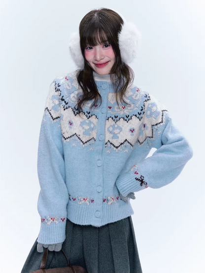 CREAMO2奶油氧气 - Soft Blue Fair Isle Raglan Knit Sweater