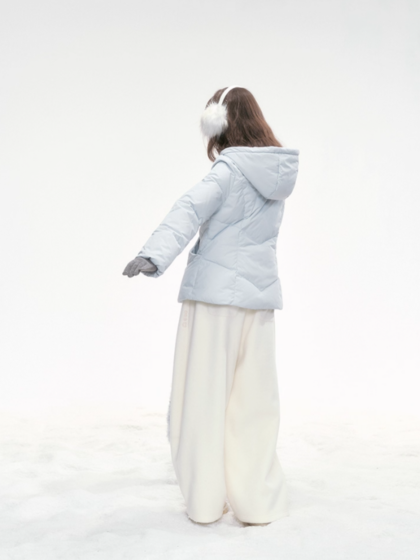 “Snowday Serenade” Powder Blue Waist-Defining Down Jacket LL2025298