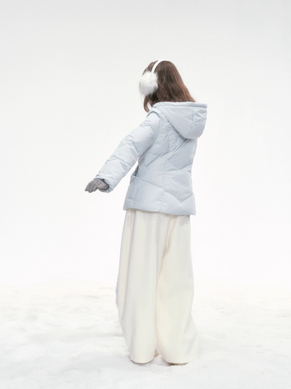 “Snowday Serenade” Powder Blue Waist-Defining Down Jacket LL2025298