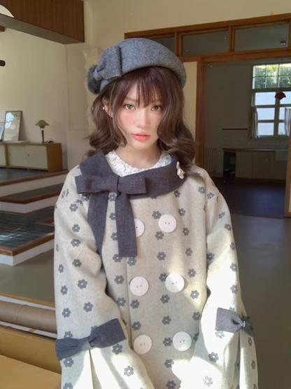 阮阮自制 - "Mild Butterfly" Bow-Embroidered Padded Wool-Blend Winter Coat