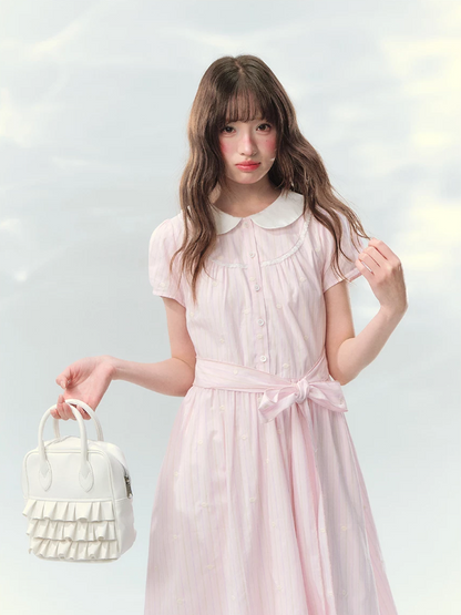 “Pink Mist Soufflé” Blush Pink Embroidered Doll Collar Dress