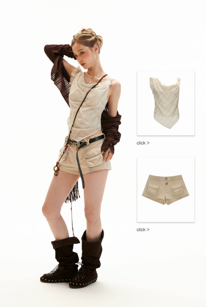 Vintage Utility Pocket Cotton Shorts