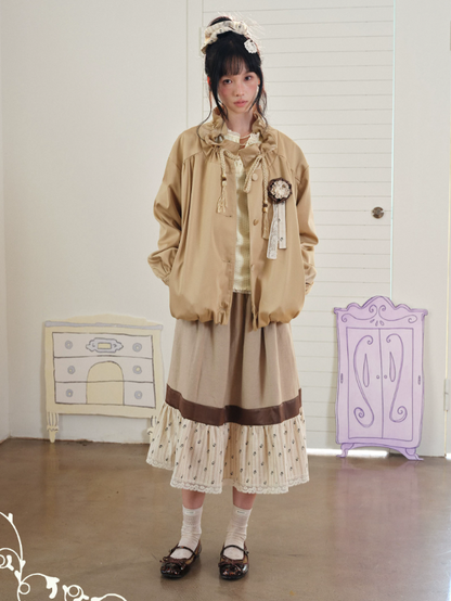 DAILY ARTIST - Champagne Ruffle Stand-Collar Drawstring Jacket