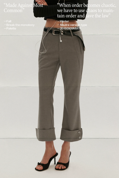 MAMC - Gray Asymmetric Muse Cropped Flare Trousers