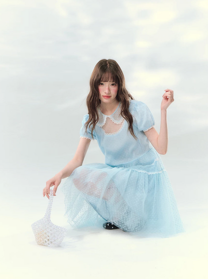 “Ice Blue Polka Dream” Blue Polka Dot Tiered Mini Dress