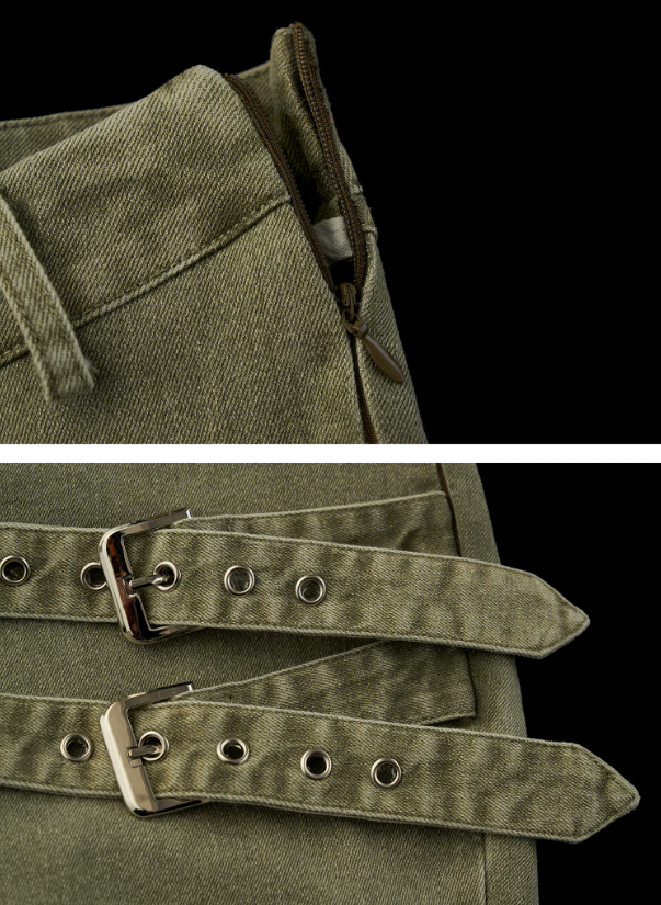 Vintage Multi-Belt Flared Jeans - Olive Green WE938