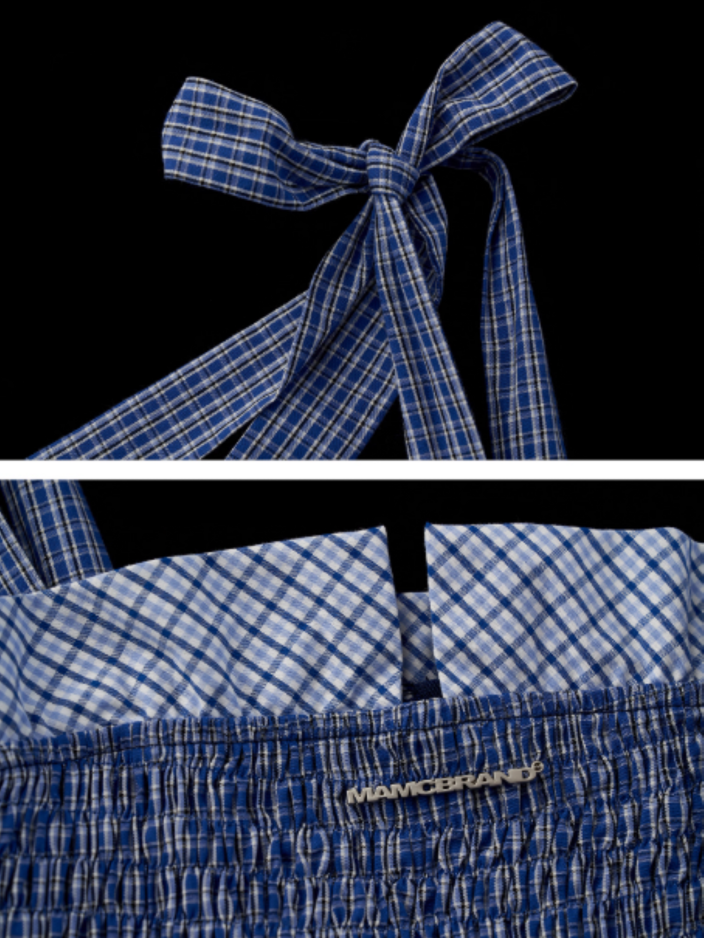 French Bow Tie Strap Smocked Dress WE852 (Navy Plaid)