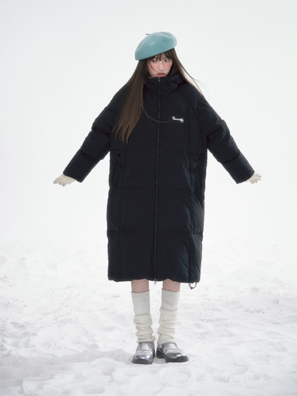 Basic Warm Snowflake Logo Long Down Coat - Black BH2024470