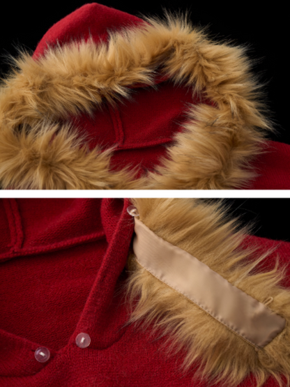 MAMC - Dog Fur-Trim Pullover Hoodie Sweater WE805 - Red