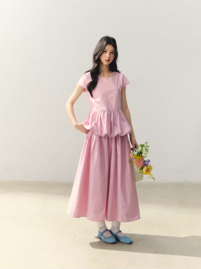 "Raspberry Bloom Letter" Sleeveless Top & Bubble Skirt Set SJ2026018