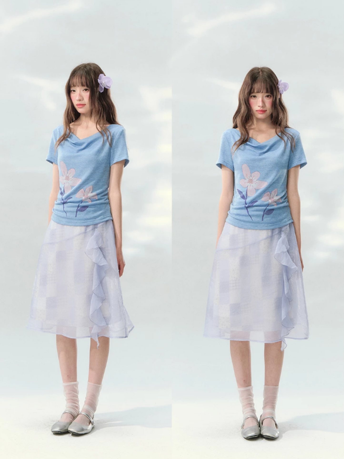 “Blossoms on Mallow” Lavender Patchwork Skirt Set WW2026082