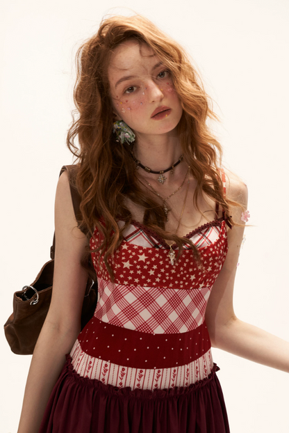 MAMC - "Cherry Stardust Mood" Mixed Print Cami Mini Dress WE909