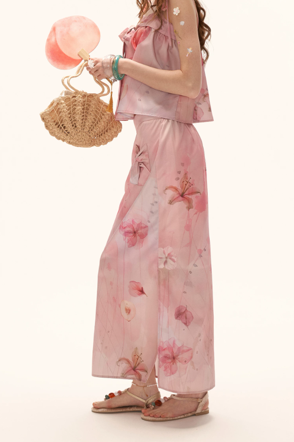 MAMC - "Peach Bloom Mood" Bow Cami & Midi Skirt Set WE906