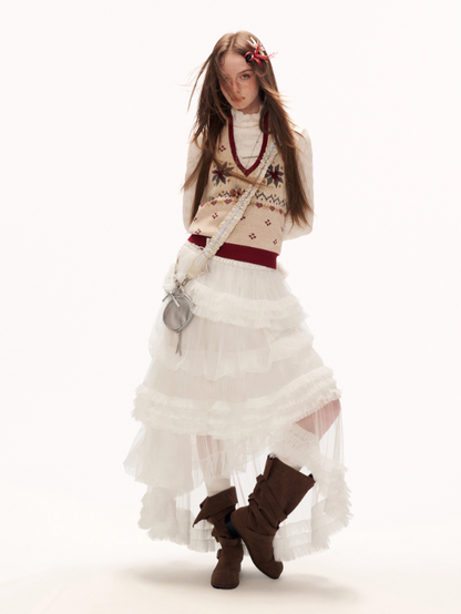 MAMC - Soft Beige Fair Isle Halter V-Neck Knit Vest WE872