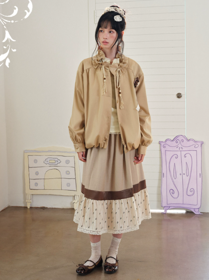 DAILY ARTIST - Champagne Ruffle Stand-Collar Drawstring Jacket