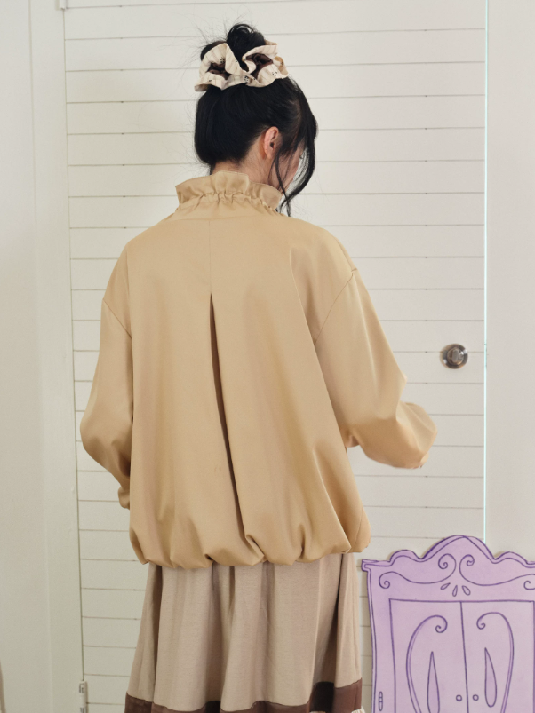 DAILY ARTIST - Champagne Ruffle Stand-Collar Drawstring Jacket