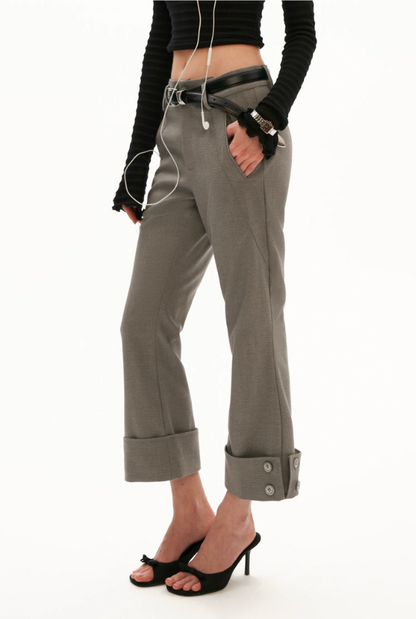 MAMC - Gray Asymmetric Muse Cropped Flare Trousers