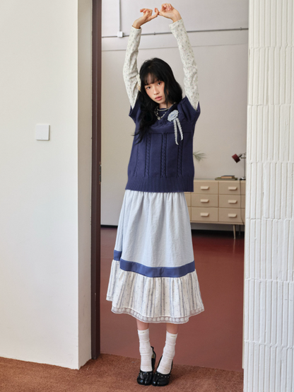 DAILY ARTIST - Navy Cable Knit Short-Sleeve Top