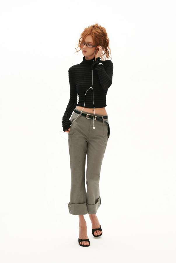 MAMC - Gray Asymmetric Muse Cropped Flare Trousers