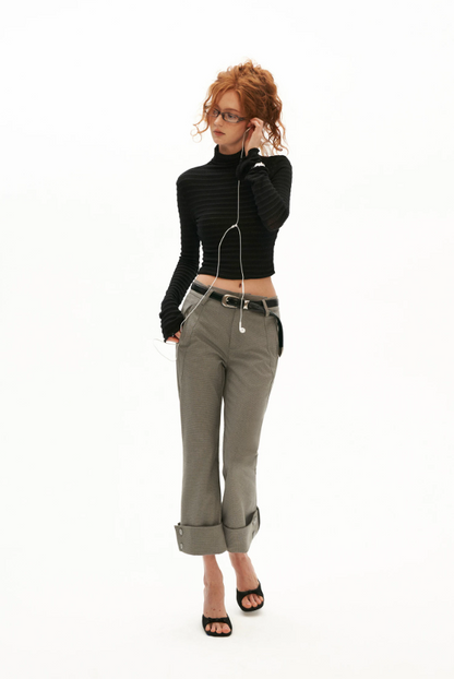 MAMC - Gray Asymmetric Muse Cropped Flare Trousers