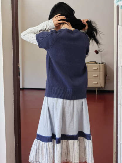 DAILY ARTIST - Navy Cable Knit Short-Sleeve Top