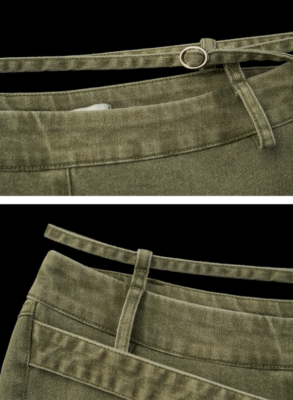 Vintage Multi-Belt Flared Jeans - Olive Green WE938