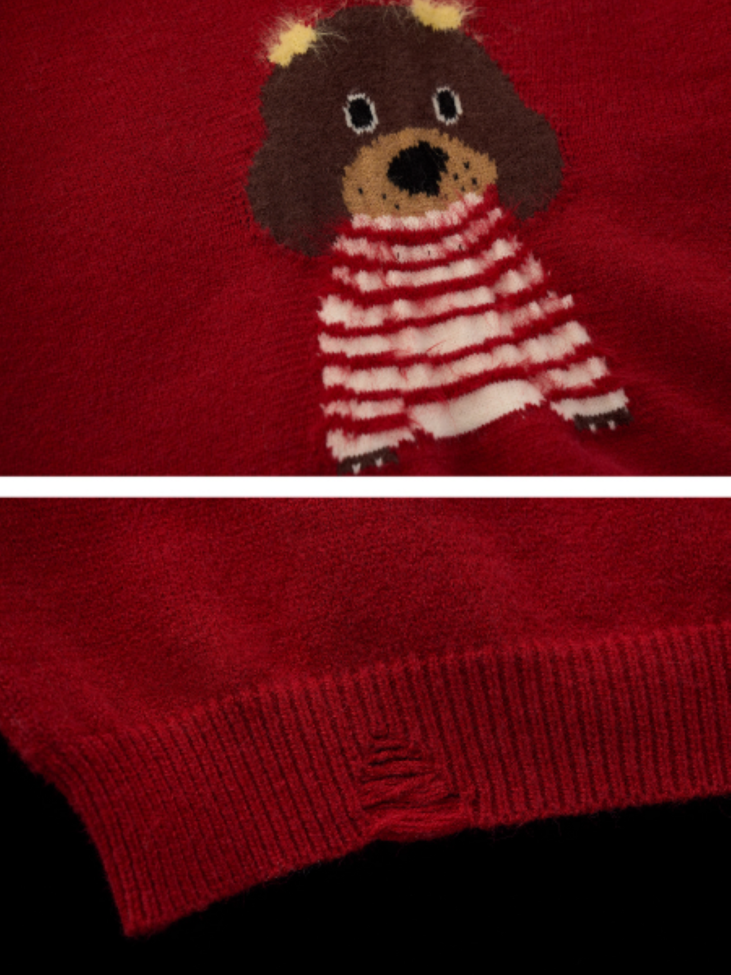 MAMC - Dog Fur-Trim Pullover Hoodie Sweater WE805 - Red