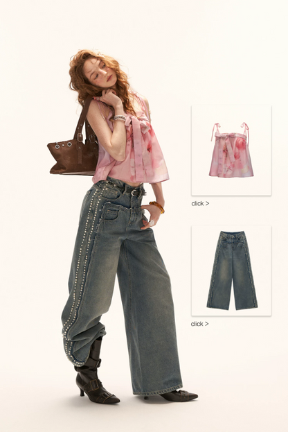 MAMC - "Peach Bloom Mood" Bow Cami & Midi Skirt Set WE906