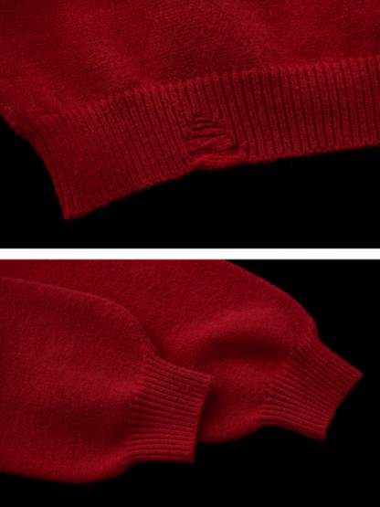 MAMC - Dog Fur-Trim Pullover Hoodie Sweater WE805 - Red