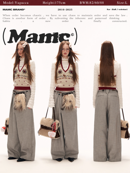MAMC - Soft Beige Fair Isle Halter V-Neck Knit Vest WE872