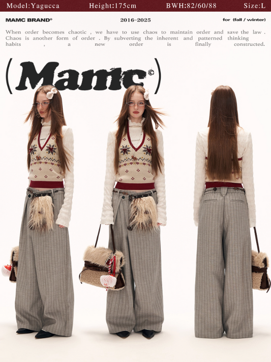 MAMC - Soft Beige Fair Isle Halter V-Neck Knit Vest WE872