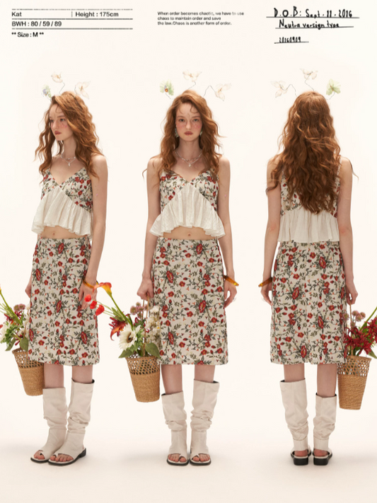 "Vintage Garden Mood" Embroidered Cami & A-line Skirt Set WE973