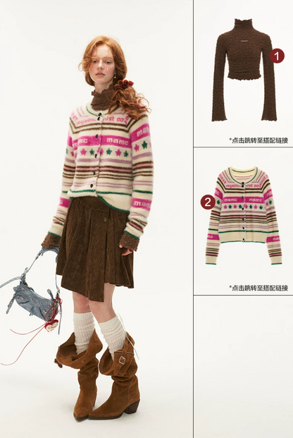 MAMC - Brown Asymmetric Waist Pleated Mini Skirt