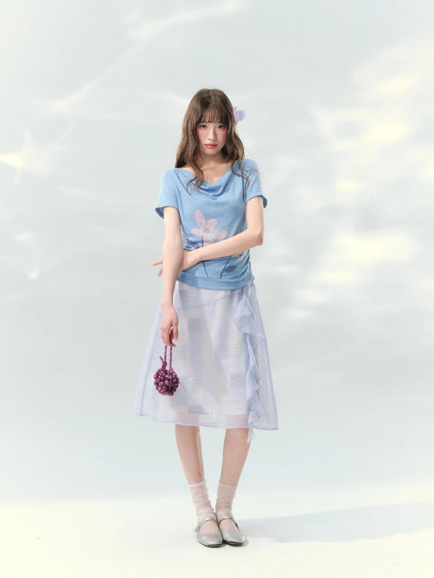 “Blossoms on Mallow” Lavender Patchwork Skirt Set WW2026082