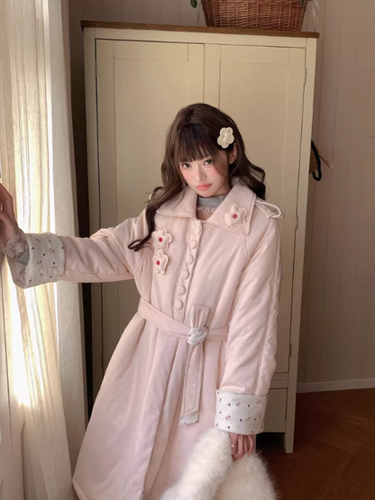 阮阮自制 - Honey Blossom Blush Floral Long Puffer Jacket