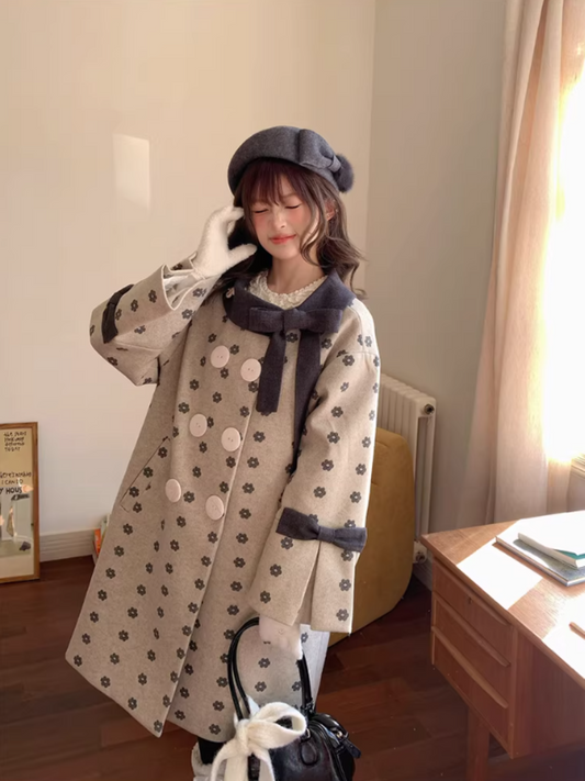 阮阮自制 - "Mild Butterfly" Bow-Embroidered Padded Wool-Blend Winter Coat