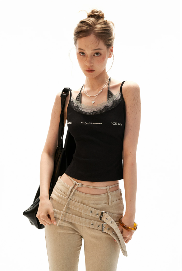 Layered Lace Letter Embroidered Cami Top