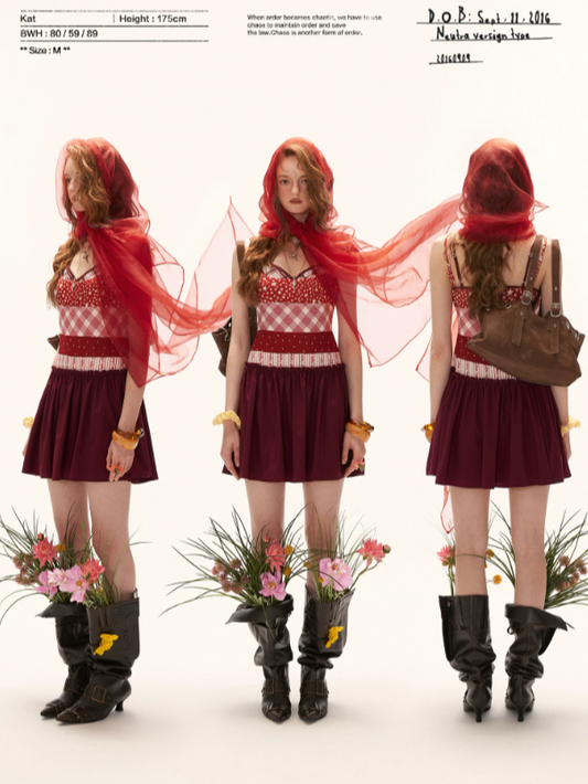 "Cherry Stardust Mood" Mixed Print Cami Mini Dress WE909