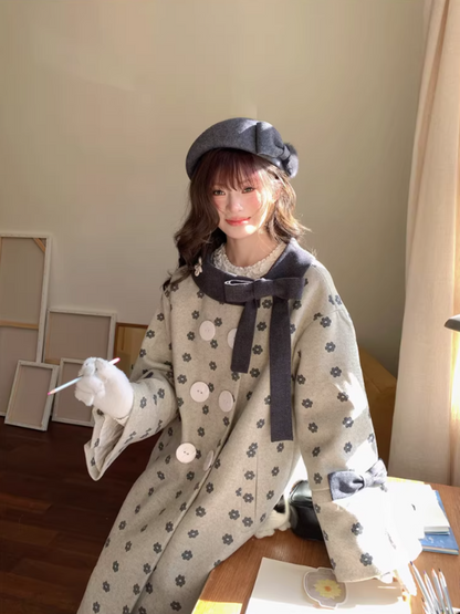 阮阮自制 - "Mild Butterfly" Bow-Embroidered Padded Wool-Blend Winter Coat