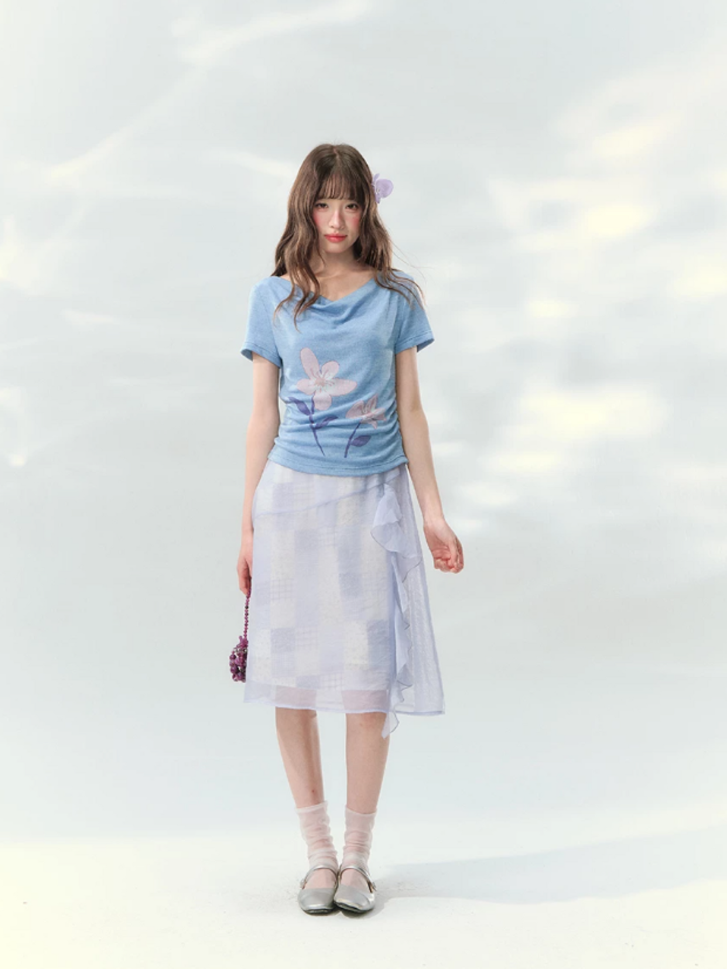 “Blossoms on Mallow” Lavender Patchwork Skirt Set WW2026082