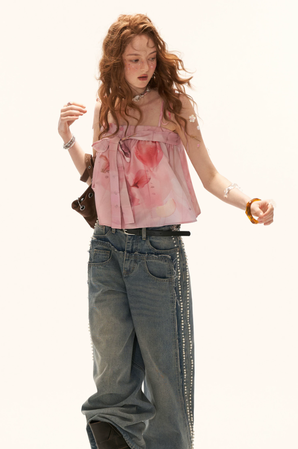 MAMC - "Peach Bloom Mood" Bow Cami & Midi Skirt Set WE906
