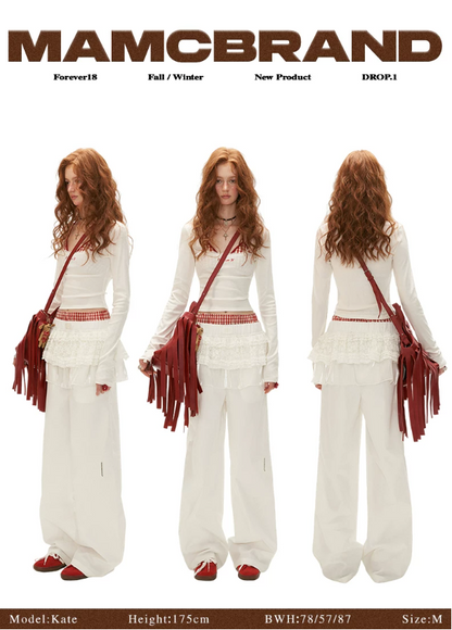 MAMC - White Ballet Layered Wide-Leg Pants