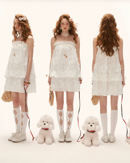 MAMC - "Pure Bloom Mood" 3D Floral Strapless Mini Dress
