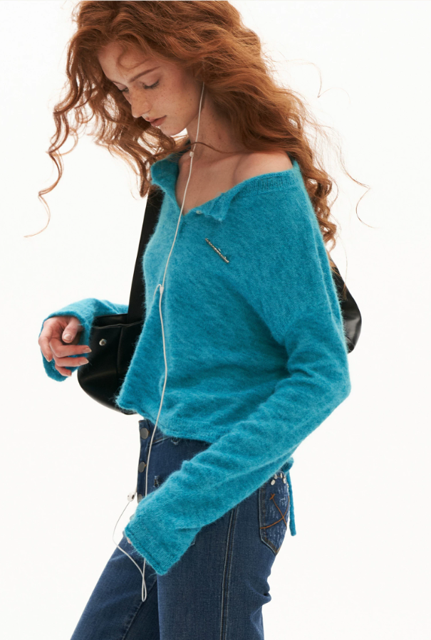 MAMC - Open-Back Mohair Blend Cropped Sweater (Red/ Black/ Blue)